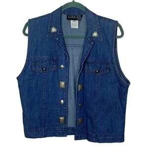 Vintage Western Denim Vest Silver Embelishments, Size M